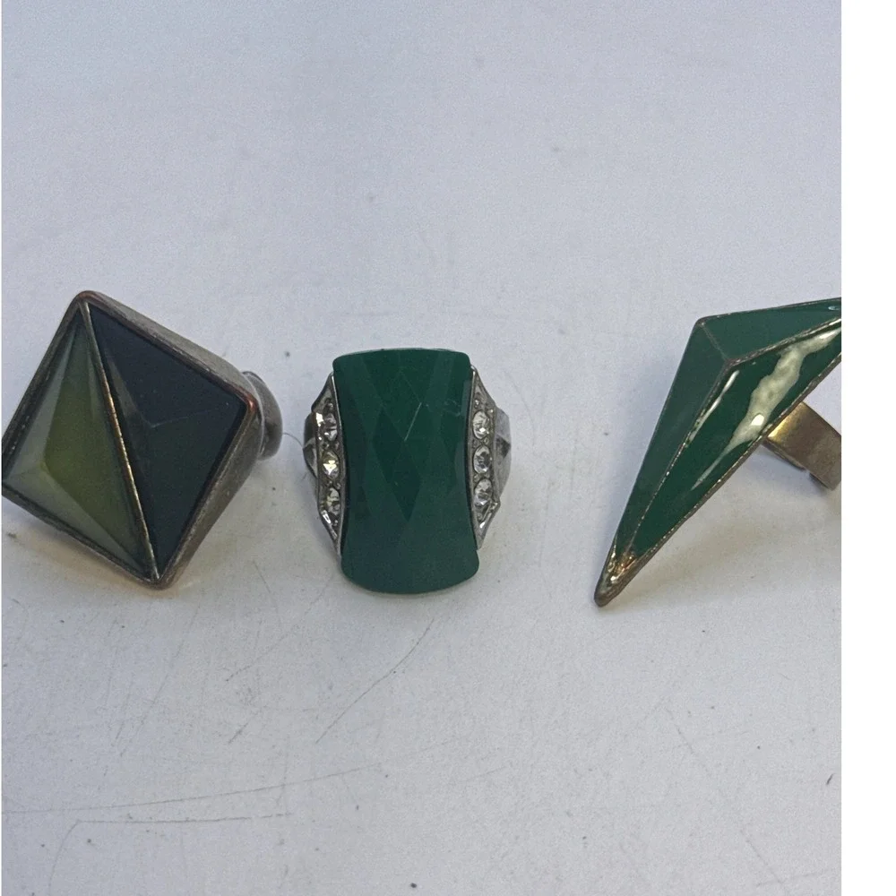 Rings Set Women Size 9-9.5 Green‎ Good Geometric Statement Cocktail 3pc